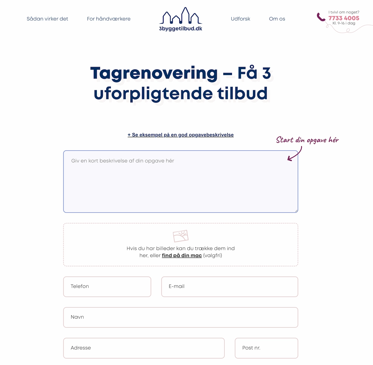 billede af 3byggetilbud.dk og deres tagrenoverings landing side
